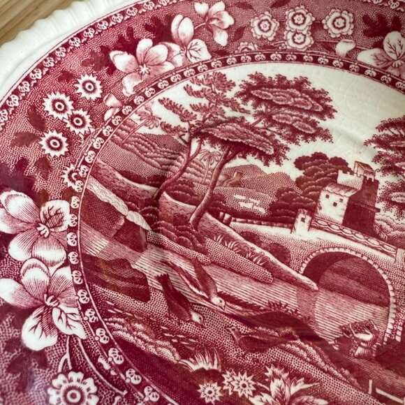 Copeland Spodes Tower Pink Tea Coffee Saucers Lot Of 2 England Floral & Scenic - Picture 7 of 9